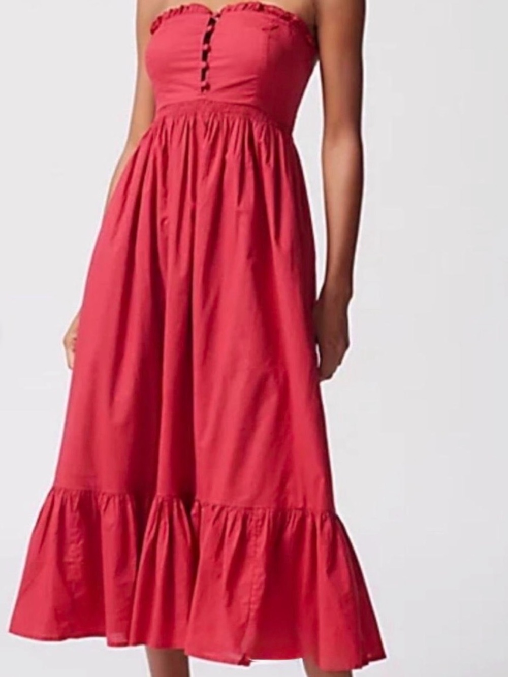 Urban Outfitters Strapless Ruffled Red Midi Dress